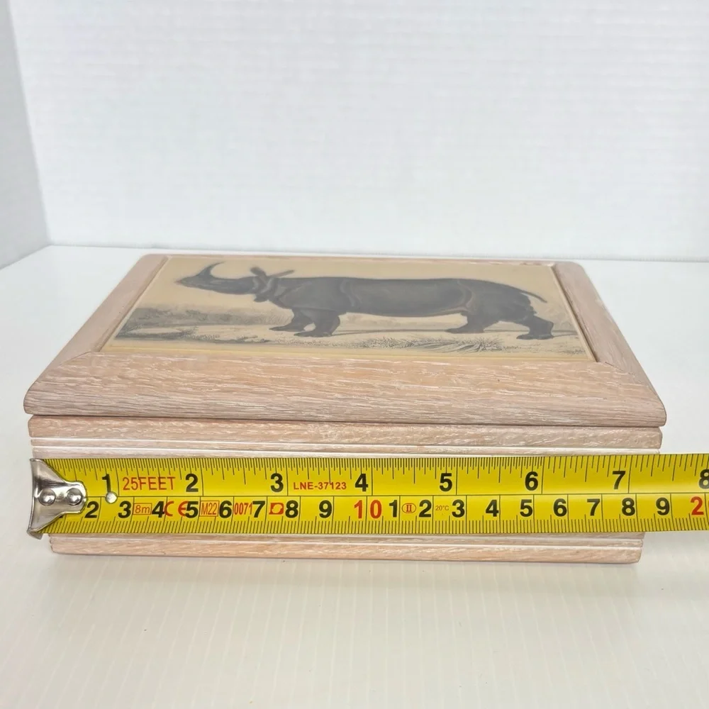 Vintage Kimberly Enterprises Art Tile Rhinoceros Jewelry Music Box